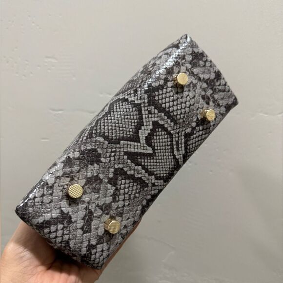 Snake Embossed Cowhide Leather Handmade Wooden Frame Clutch, Wristlet, Crossbody - Picture 15 of 16
